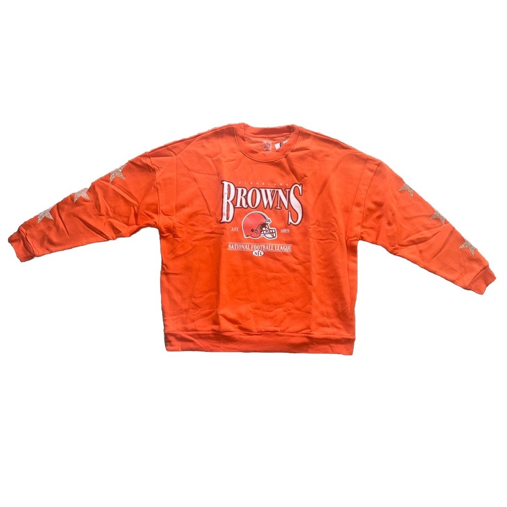 Gameday Couture Cleveland Browns Rhinestone Star NFL Sweatshirt‎ Orange Size L